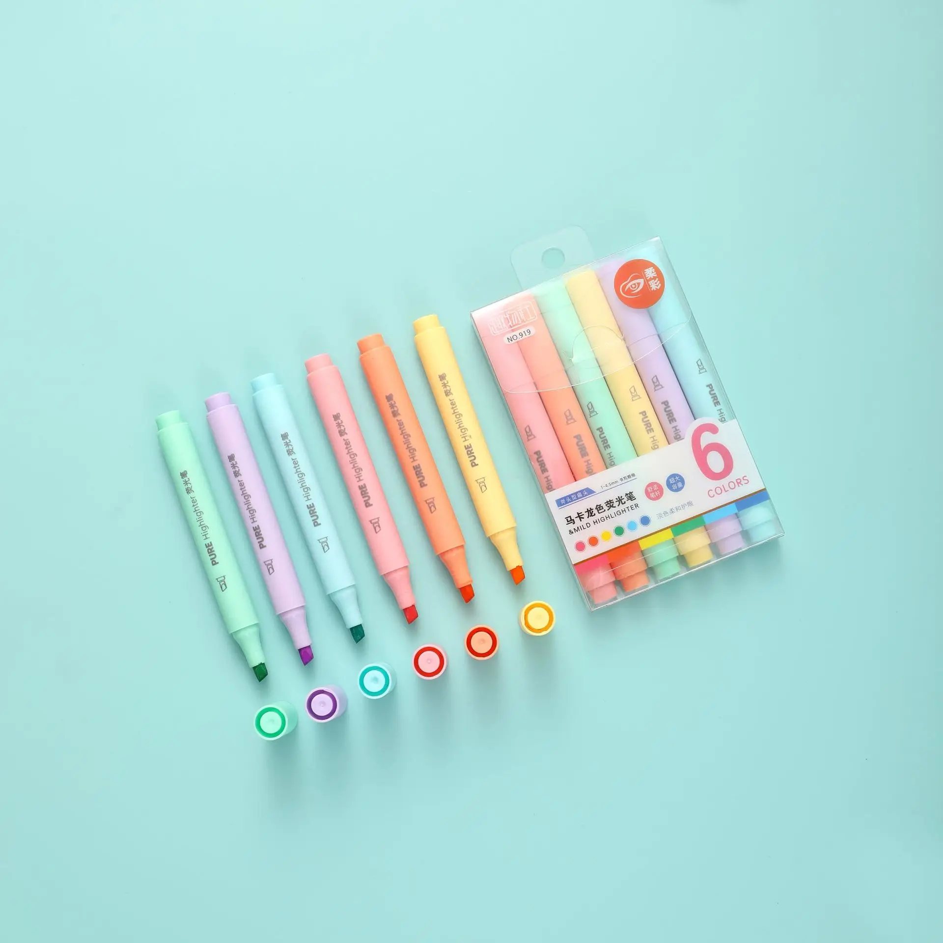 6本セット パステルカラー マカロン ハイライターペン かわ - Pastel Highlighter Set Double Ended のレビューと価格