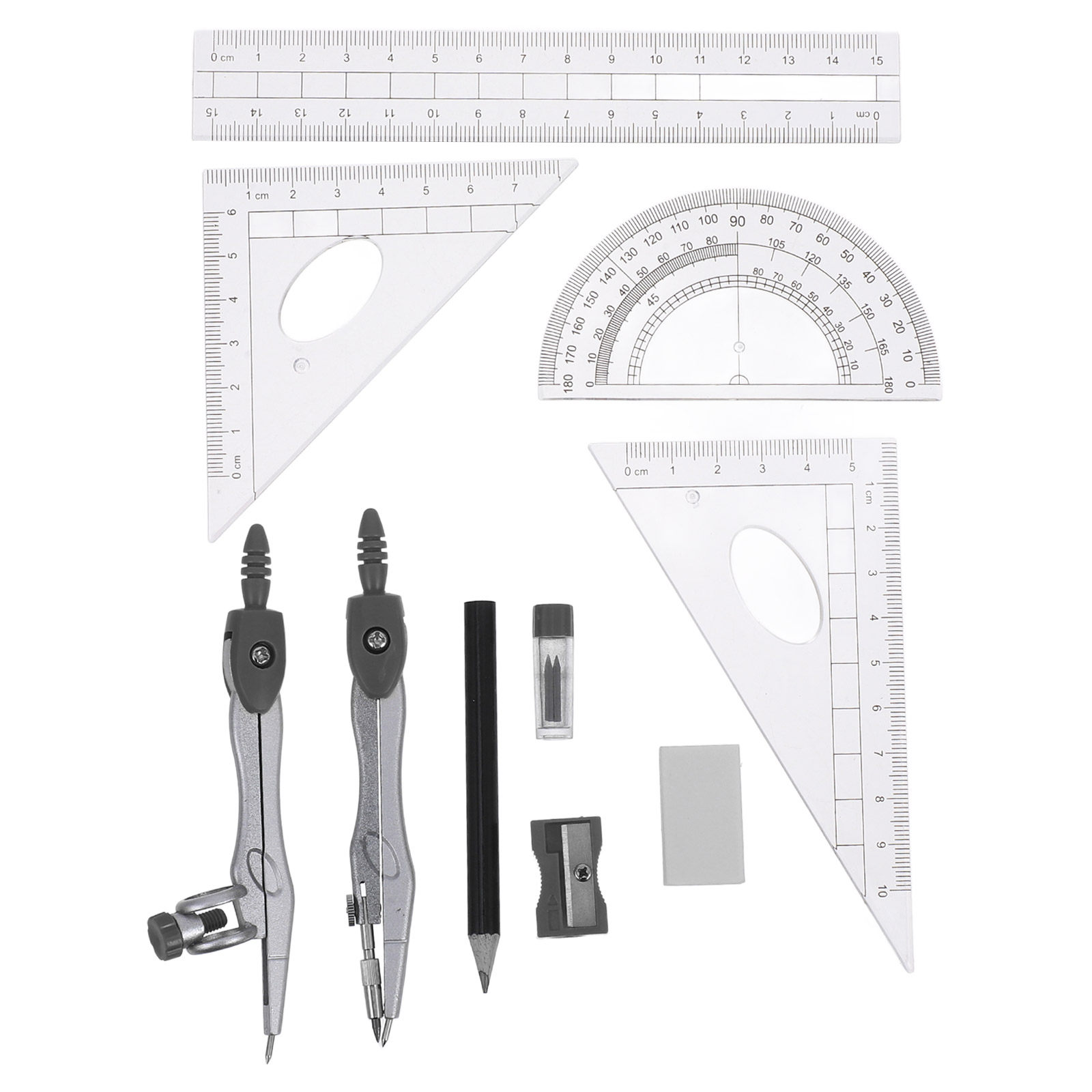 1セットの幾何学製図セット。分度器、コンパス、定規が含まれ、 - Math Geometry Set With Compass のレビューと価格