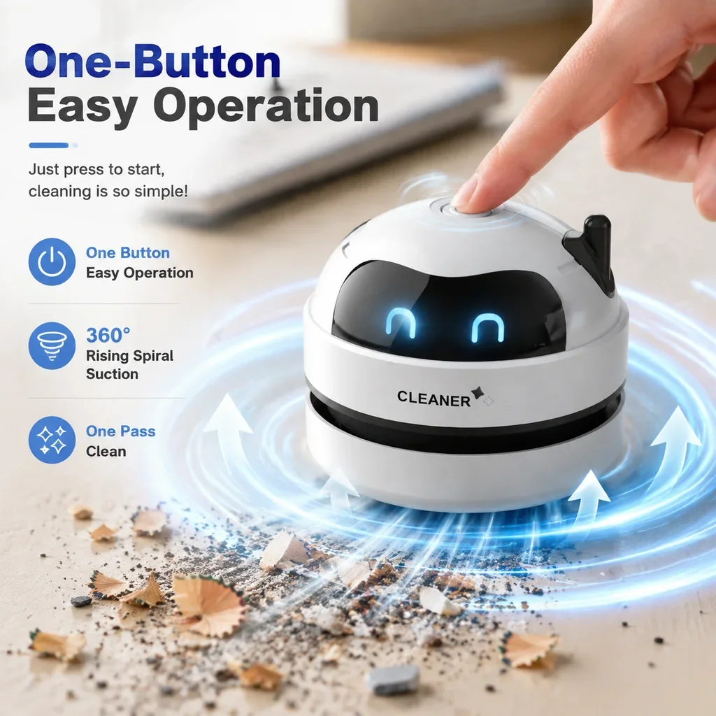 ポータブルミニデスクトップ掃除機 360 °   スパイラル - Mini Desktop Vacuum Cleaner For Eraser Dust のレビューと価格